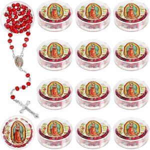 Red Virgen De Guadalupe Scented Rosary Necklace Beads with Box for Catholic Even